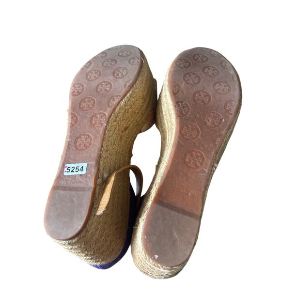Tory Burch Rafia Woven Wedges with Floral Toe Sz 9 - Picture 4 of 4
